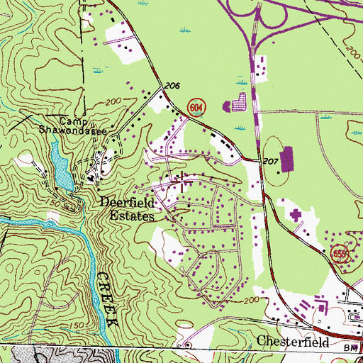 Topographic Map of Deerfield Estates, VA