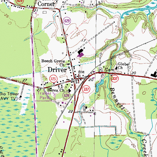 Topographic Map of Driver, VA
