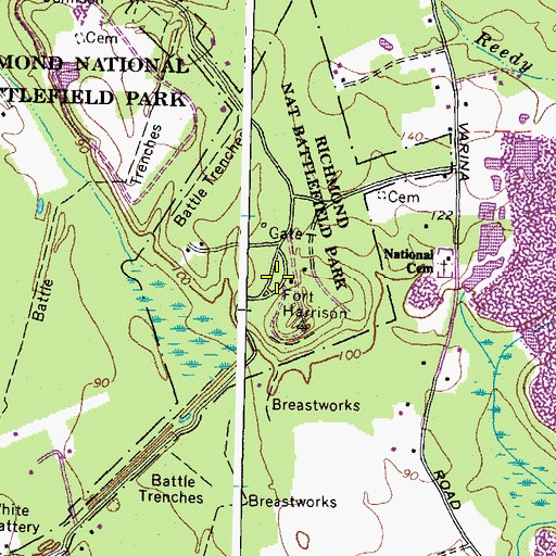 Topographic Map of Fort Harrison (historical), VA