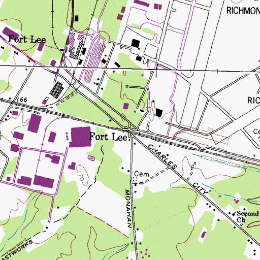Topographic Map of Fort Lee, VA