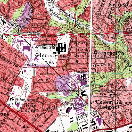 Topographic Map of Glencarlyn, VA