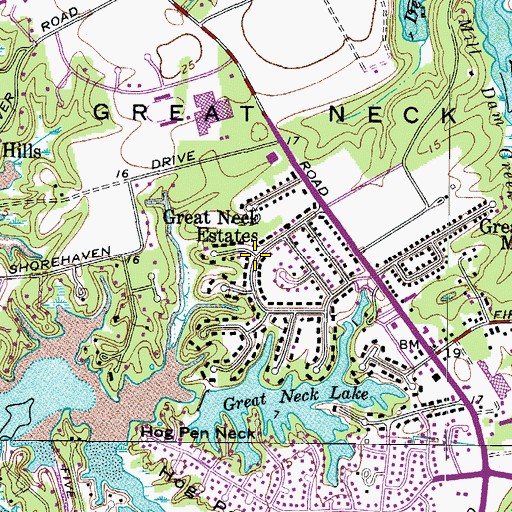 Topographic Map of Great Neck Estates, VA