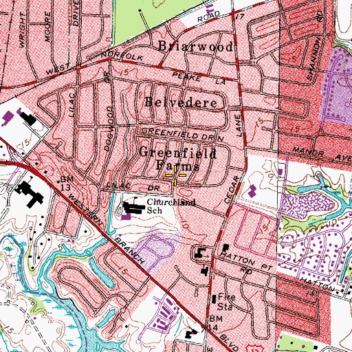 Topographic Map of Greenfield Farms, VA