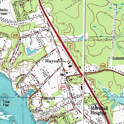 Topographic Map of Hayes, VA