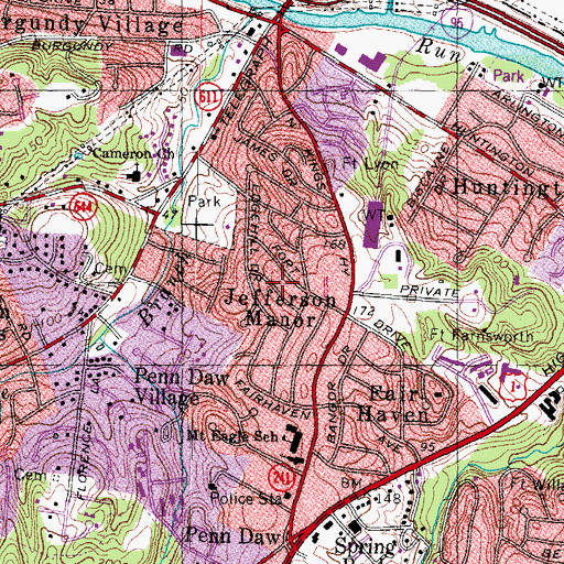 Topographic Map of Jefferson Manor, VA