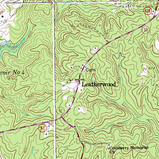 Topographic Map of Leatherwood, VA