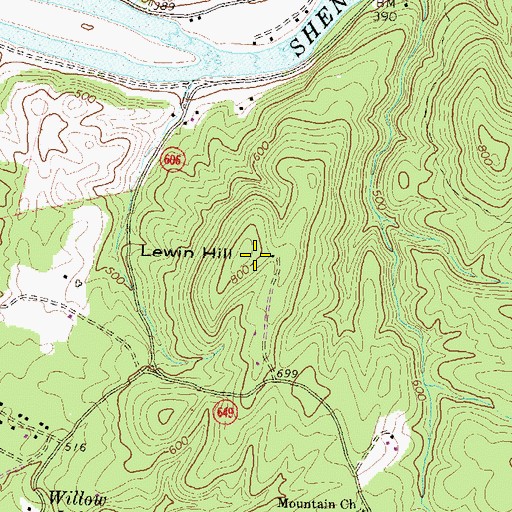 Topographic Map of Lewin Hill, VA