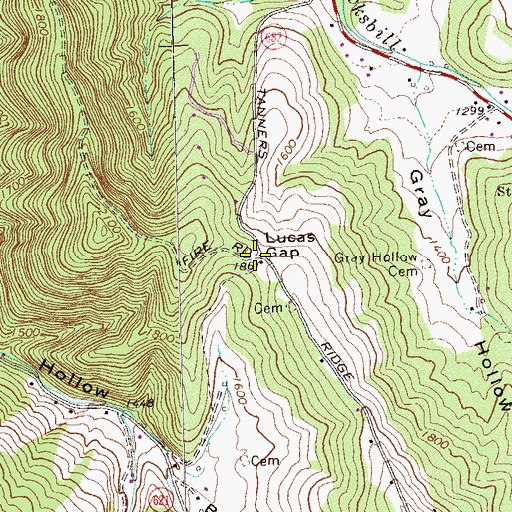 Topographic Map of Lucas Gap, VA