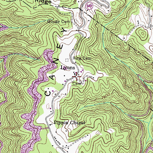 Topographic Map of Lyons, VA