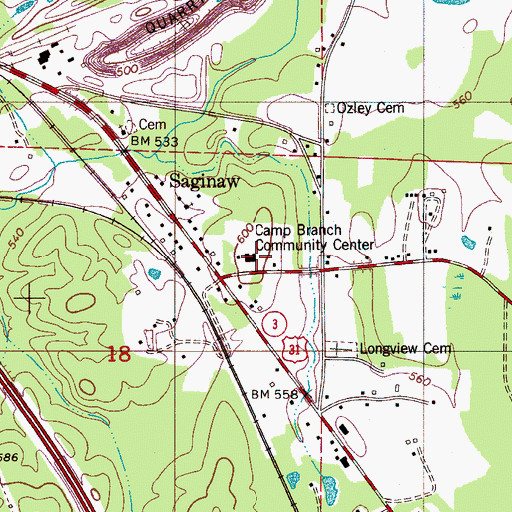 Topographic Map of Camp Branch Elementary School (historical), AL