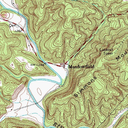 Topographic Map of Meadowfield, VA