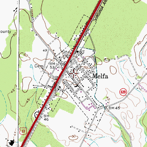 Topographic Map of Melfa, VA
