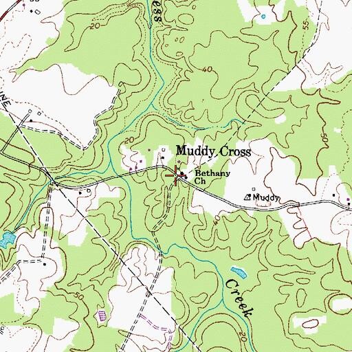 Topographic Map of Muddy Cross, VA
