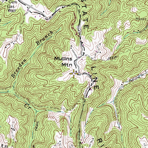 Topographic Map of Mullins Mountain, VA