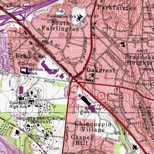 Topographic Map of Oakcrest, VA