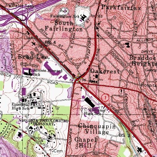 Topographic Map of Oakcrest, VA