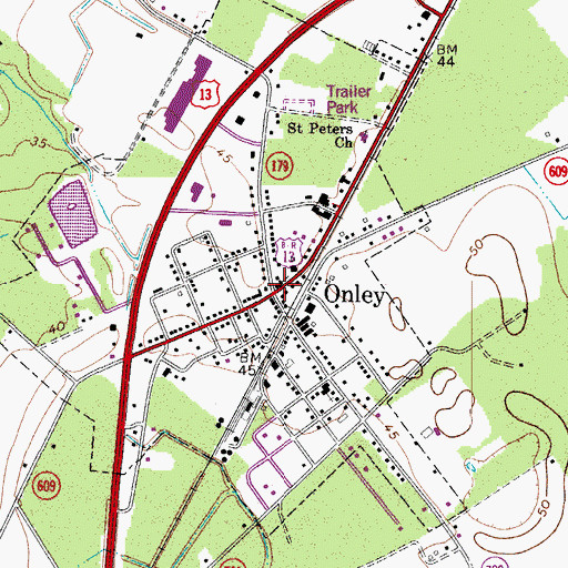 Topographic Map of Onley, VA
