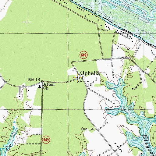 Topographic Map of Ophelia, VA
