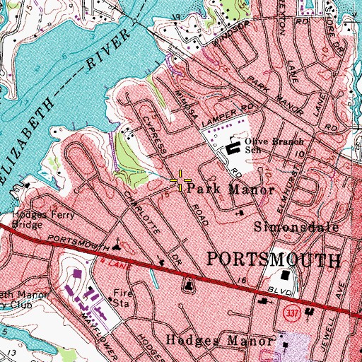 Topographic Map of Park Manor, VA