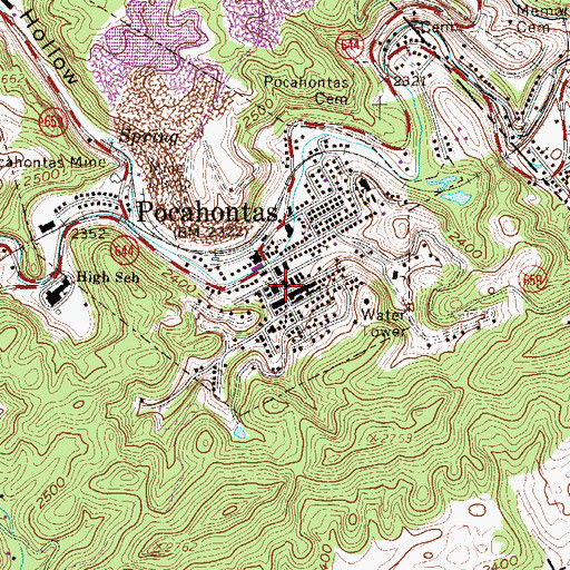 Topographic Map of Pocahontas, VA