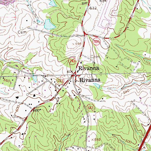 Topographic Map of Rivanna, VA