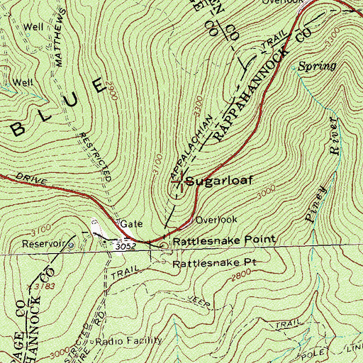 Topographic Map of Sugarloaf, VA