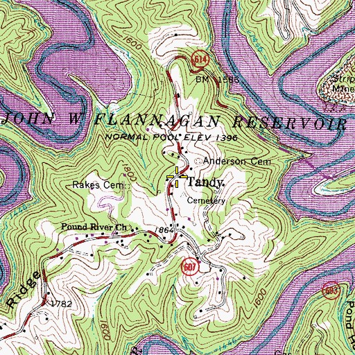 Topographic Map of Tandy, VA
