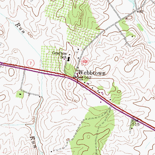 Topographic Map of Webbtown, VA