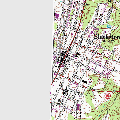 Topographic Map of Blackstone City Hall, VA