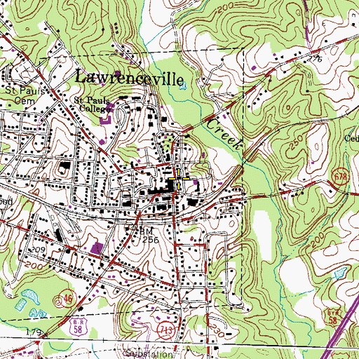 Topographic Map of Brunswick County Courthouse, VA