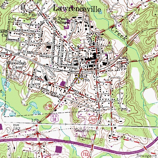 Topographic Map of Lawrenceville Baptist Church, VA
