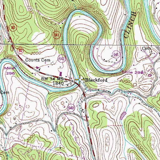 Topographic Map of Blackford, VA
