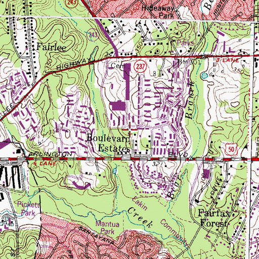 Topographic Map of Boulevard Estates, VA