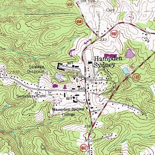 Topographic Map of Watkins Bell Tower, VA