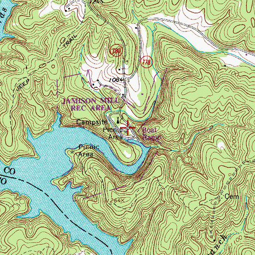 Topographic Map of Jamison Mill Recreation Area, VA