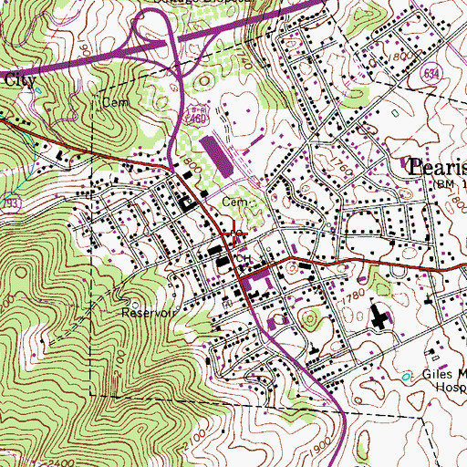 Topographic Map of Pearisburg Post Office, VA