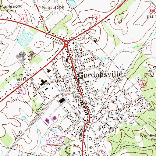 Topographic Map of Gordonsville Historic District, VA
