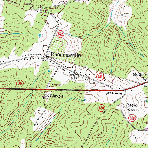 Topographic Map of Rhoadesville Baptist Church, VA