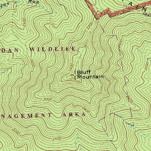 Topographic Map of Bluff Mountain, VA