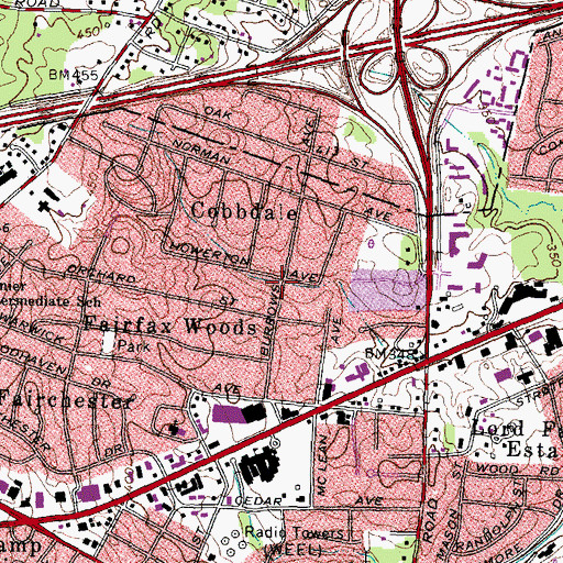 Topographic Map of Fairfax Woods, VA