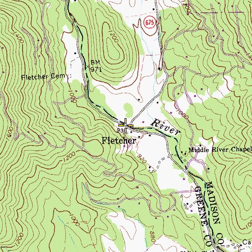 Topographic Map of Fletcher, VA