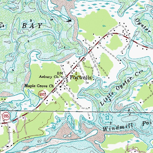 Topographic Map of Foxwells, VA