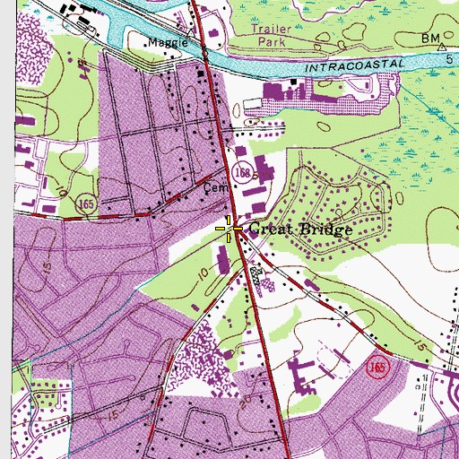 Topographic Map of Great Bridge, VA