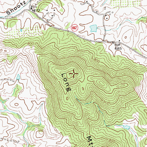 Topographic Map of Long Mountain, VA