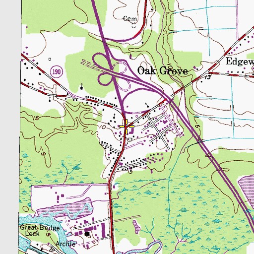 Topographic Map of Oak Grove, VA
