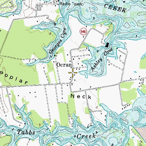 Topographic Map of Ocran, VA