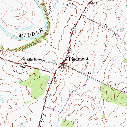 Topographic Map of Piedmont, VA