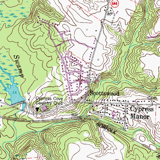 Topographic Map of Scottswood, VA
