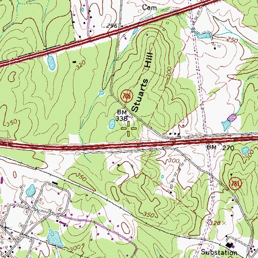 Topographic Map of Stuarts Hill, VA