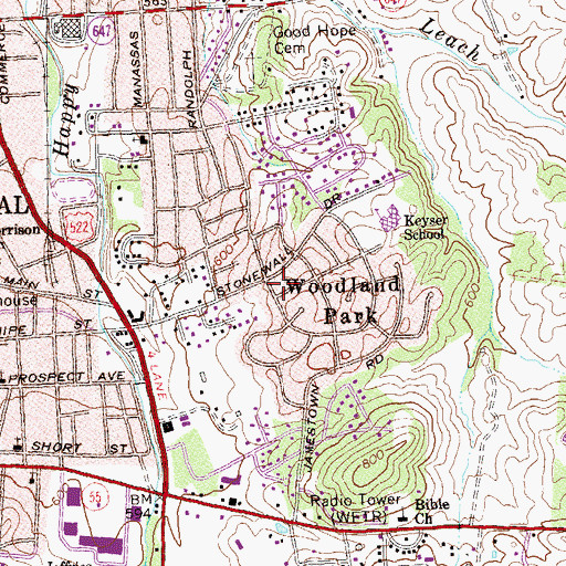 Topographic Map of Woodland Park, VA